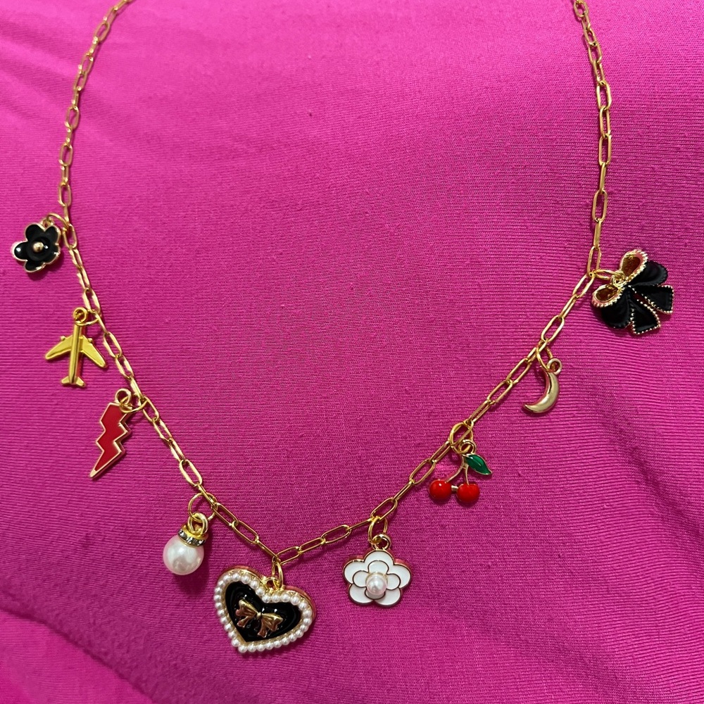 Custom Black, White & Red Charm Necklace